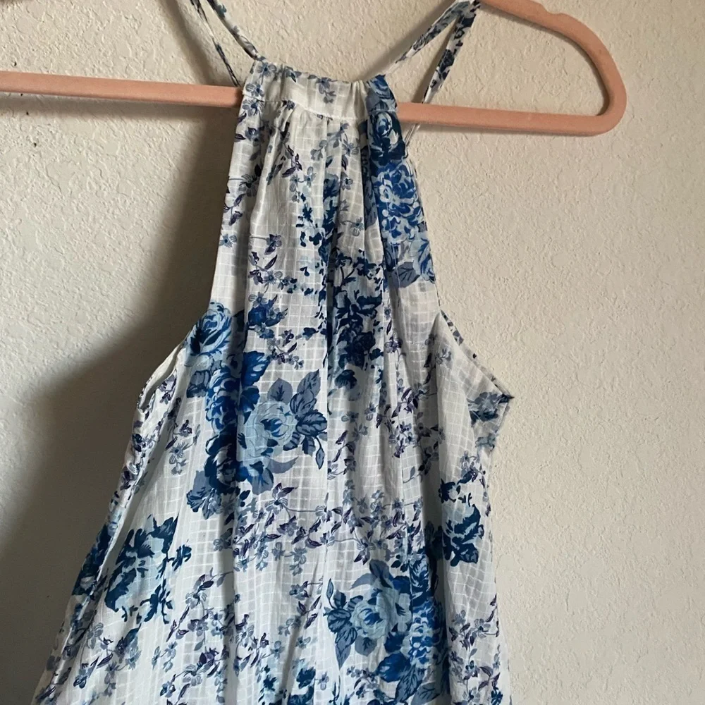 MIRA PIERINA FLORAL SILVER EMBROIDERY TASSEL TIE SHORT BOHO BEACH DRESS SIZE M